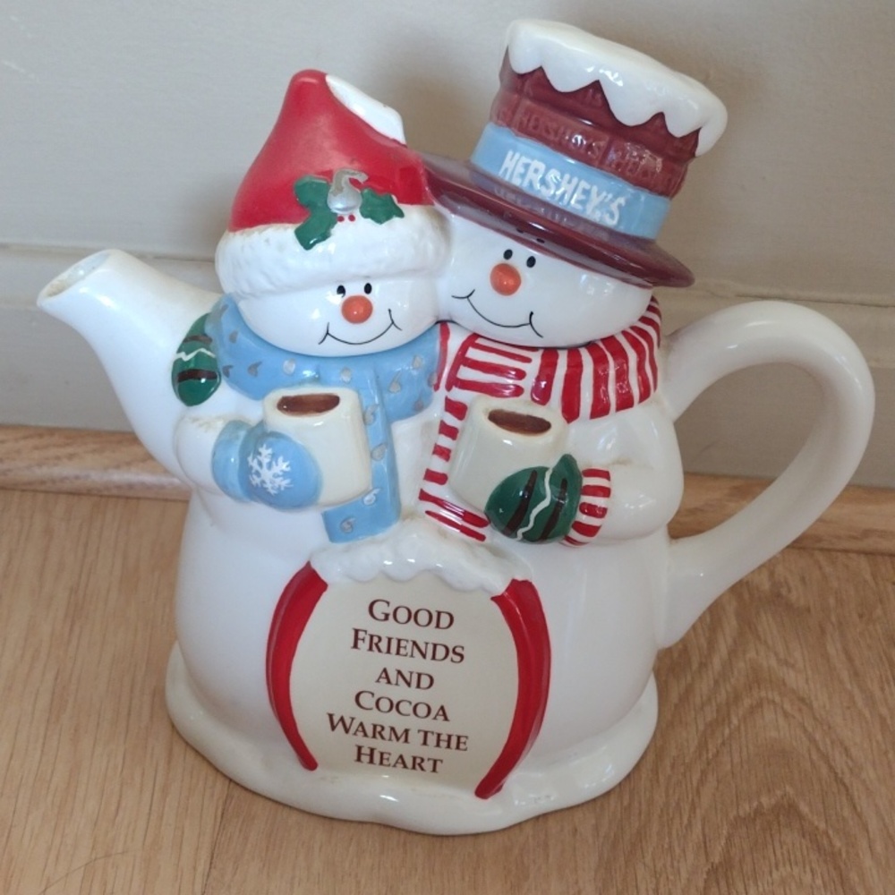 Snow Couple Collectible Ceramic Teapot Crafted by Houston Harvest For Hershey